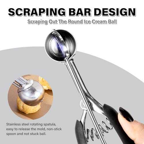 Small Cookie Scoop 2 tsp, Professional Stainless Steel Ice Cream Scoop 30 mm, Melon Baller Scoop Good Soft Grips, Quick Trigger Release