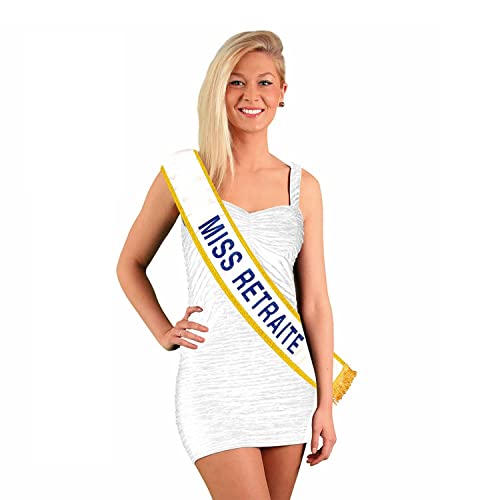 Maelsa® Echarpe Miss Retraite Taille Unique - Accessoires de fête, Costume, déguisement, Jeux, Jouets, Blanc Cover