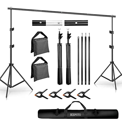 BDDFOTO Kit de Soporte de Fondo 6.5x10ft/2x3m Para Fiesta de Cumpleaños Con 4 Clips (11.4cm), 2 Bolsas de Arena y Bolsa de Transporte de Lona