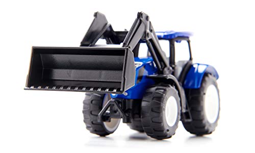 Siku 1396, New Holland Traktor mit Frontlader, Metall/Kunststoff, Blau/Schwarz, Beweglicher Frontlader, Anhängerkupplung – Bild 4