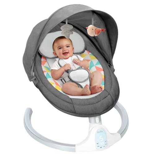 Image of Bioby Baby Swing for Infants, Portable Baby Bouncer with Bt Music Speaker, 5 Point Harness, 5 Speeds, Touch Screen/Remote Control, Indoor&Outdoor Electric Baby Rocker Chair for 5-20 lbs
