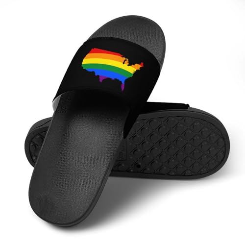 LGBT U.S. Flag Map Non Slip Slides Sandals for Women Men Quick Drying Shower Shoes for Bathroom Pool Beach4