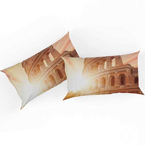 Erosebridal Kids Bedding Duvet Cover Set,Italian Rome Sunset Landscape 3-Piece,King Teens Luxury Majestic Building Printed Comfortable Breathable Microfiber Comforter Quilt Cover Set No Comforter #TOP2