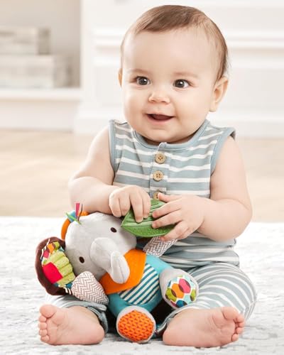Image of Soft Toy Baby Activity and Teething Toy with Multi-Sensory Rattle and Textures, Gift for Newborns and Infants (Elephant)