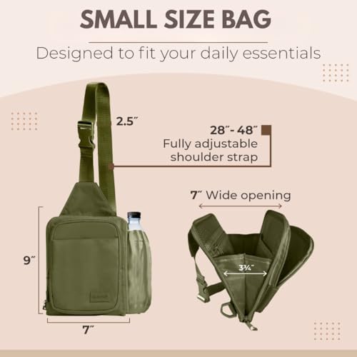 BUNSO Everyday Small Crossbody Bags for Women, Water-Resistant Sling Bag for Men with Waterbottle Holder, 7” x 2.5” x 9”2