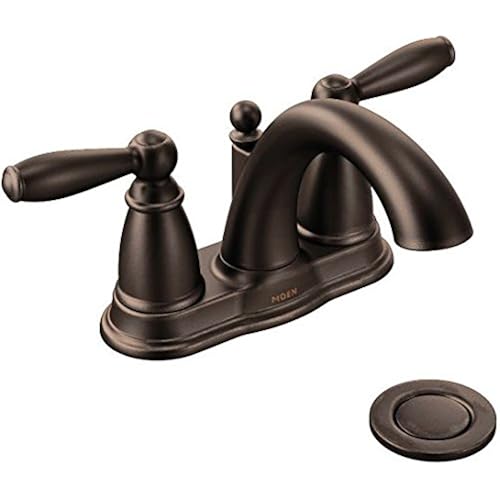 Moen Brantford Oil-Rubbed Bronze Two-Handle Low-Arc Traditional Centerset Bathroom Faucet with Drain Assembly, 6610ORB