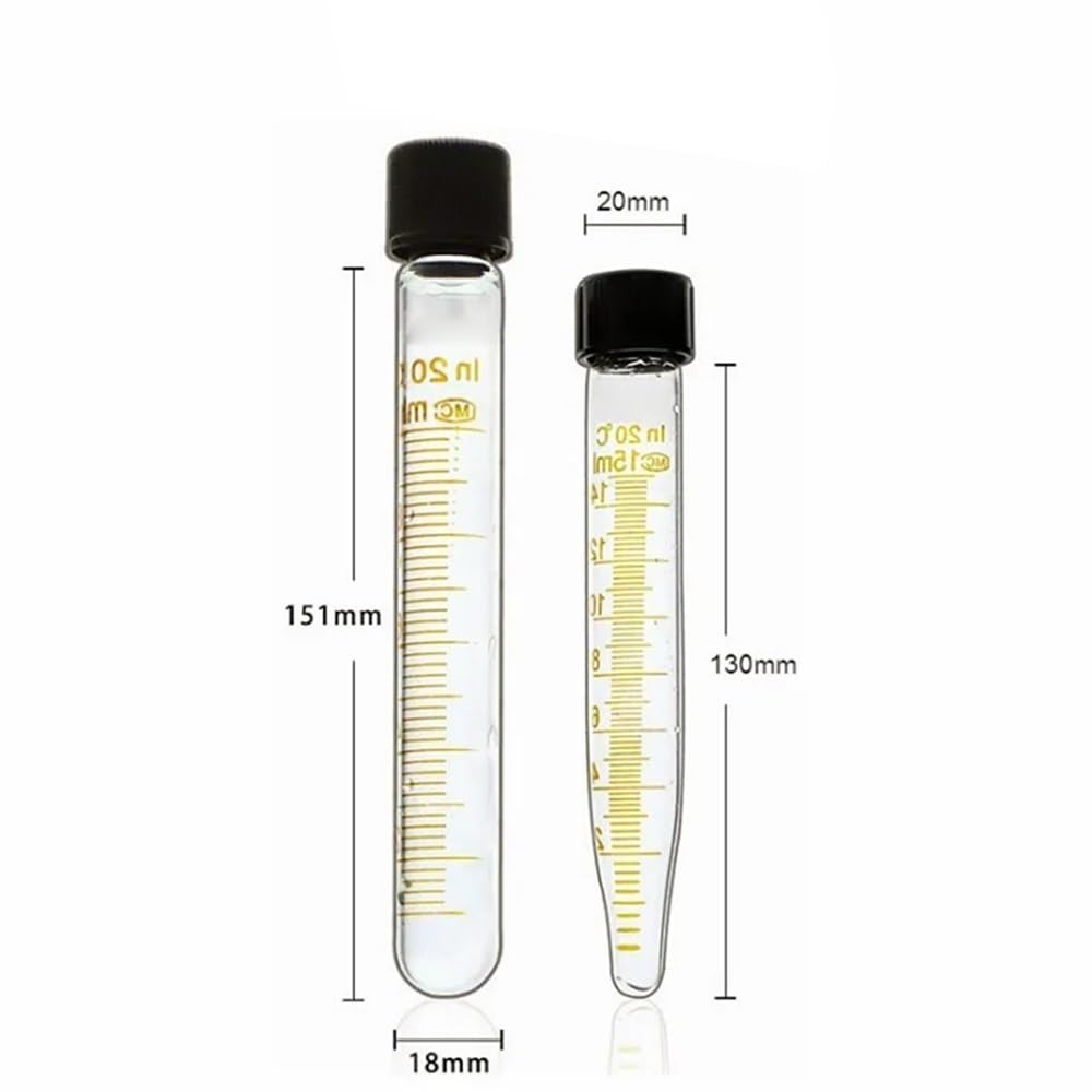 Instrumentos y Equipos de Laboratorio 5 tubos de centrífuga de vidrio de 20 ml con tapón de rosca y escala, diámetro del tubo: 18 mm/20 mm.(Tip Bottom)