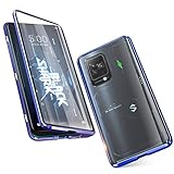 Handyhülle für Xiaomi Black Shark 5 5G, [Metall Rahmen] Hülle Magnetisch [Doppelseitig 9H Glas] Aluminium Bumper Magnet Hülle Kratzfeste 360 Schutzhülle, Blau