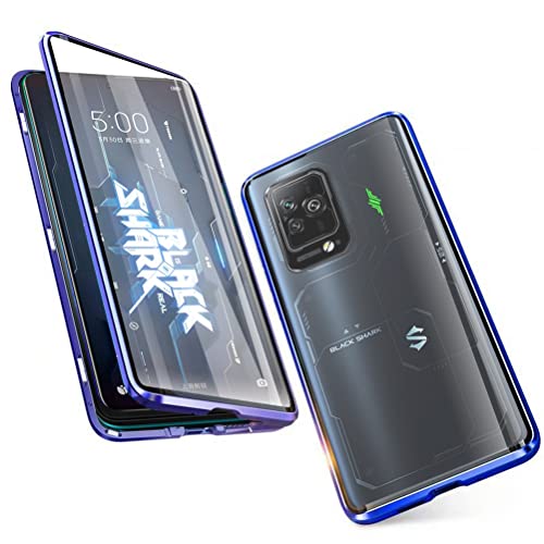 Handyhülle für Xiaomi Black Shark 5 5G, [Metall Rahmen] Hülle Magnetisch [Doppelseitig 9H Glas] Aluminium Bumper Magnet Hülle Kratzfeste 360 Schutzhülle, Blau