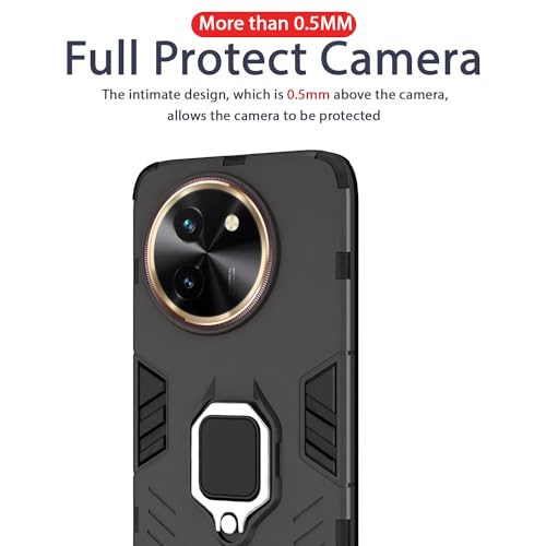 Image of Pikkme Vivo T3x 5G / Vivo Y200i 5G Back Cover | D5 Tough Armor Bumper | 360 Protection Case | Ring Holder Stand Case for Vivo T3x 5G / Vivo Y200i 5G (Black)