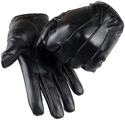 Long Keeper Mens Leather Gloves - Touch Screen Winter Gloves with Thinsulate Inner Fleece Black Faux Leather Mittens for Cold weather Outdoor Driving