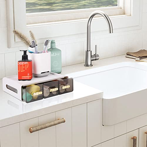 Tonxus Desk Organizer With 3 Drawers,Stackable Storage Drawer,Desktop Drawer Organizer,Plastic Storage Drawers For Office Stationery Supplies Makeup Cosmetic Organization (White) #TOP2