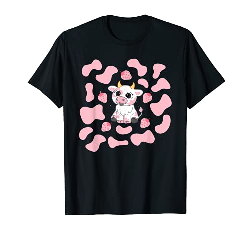 Cute Pink Strawberry Cow Print Aesthetic Pattern Kawaii T-Shirt