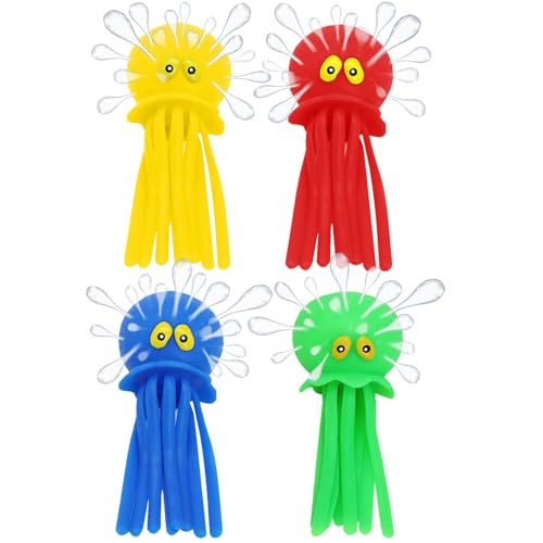 YOUYIKE Pulpo - Juguetes de baño con luz LED y pulverizador de Agua, Juego de 4 Animales de Buceo, Juguetes acuáticos para niños a Partir de 3 años, Ideal para Piscina, Playa y bañera
