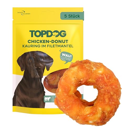 Topdog Chicken Donut für Hunde 5 Stück - langanhaltende Kausnacks - zuckerfreie Kauringe ohne Zusatzstoffe - Das Hunde Donut Leckerli sorgt für eine geschmackvolle Zahnpflege