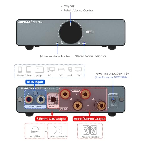 image for AIYIMA A07 MAX 2 Channel Stereo Amplifier Home Audio 300W*2 TPA3255 Cl