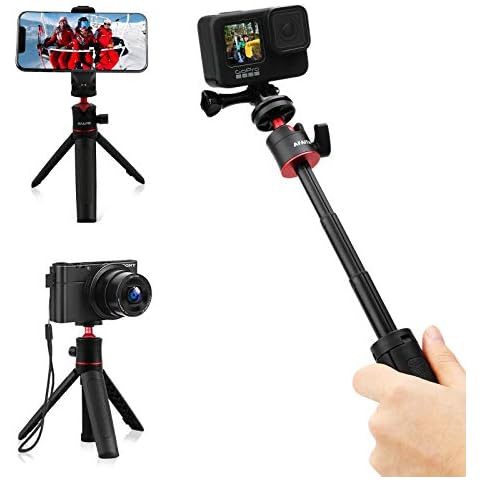 AFAITH Mini Trépied à Selfie pour Go Pro et Téléphone Portable, Perche à Selfie pour Go Pro Hero 13 12 11 10 9 8 7 6 5 Black Session Osmo Action Camera iPhone/Huawei/Samsung/Xiaomi/LG Cover