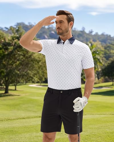 Camiseta polo para hombre, transpirable, con tecnología Dry Fit y protección UPF 50+, diseño geométrico, ideal para golf y actividades al aire libre miniatura 2