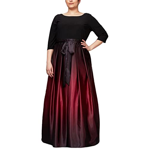 S.l. Fashions Women's Plus Size Long Satin Party Dress 3/4 Sleeveless, Fig Sleeves, 14W #TOP4
