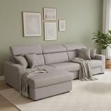 Talamo Italia - Schlafsofa mit Halbinsel Aleandra, Sofa mit Sinistra-Stauraum-Halbinsel, schmale Armlehnen, 100 % Made in Italy, 260 x 95 x 85 cm, Grau
