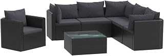 vidaXL 7-tlg. Garten-Lounge-Set mit Auflagen Poly Rattan Schwarz