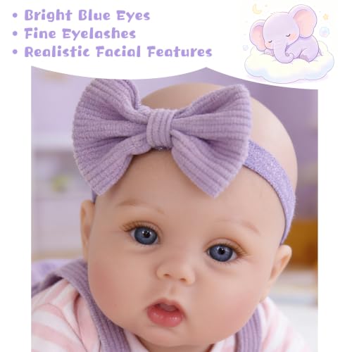 Image of EKOKIZ Lifelike Reborn Baby Dolls - 18 Inch Realistic Baby Doll Cloth Body Newborn Girl with Elephant Outfit & Accessories, Gift Box Included for Kids Role Play, Cuddling & Collectors