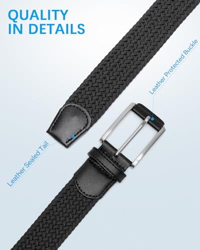 BOSTANTEN Stretch Belts for Men Braided Woven Belts Men 1 3/8", Gift for Golf Pants Casual Shorts Jeans4