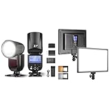 NEEWER 192 LED Video Light Panel, 20W Ultra Thin Bi Color Dimmable DSLR Camera Soft Light, Key Lighting for Studio Photography Recording Streaming, Z1-N Round Head Flash Speedlite for Nikon Included