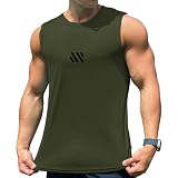 [iEndyCn] メンズ タンクトップ トレーニング ノースリーブ フィットネスTシャツ 筋トレ スポーツインナー 袖なし スポーツウェア ボディビル マッスルフィット 吸汗速乾 13色 (アーミーグリーン,2XL)
