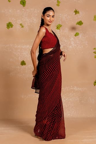 Image of MIRCHI FASHION Women Sari Georgette Chevron Printed | Modern Pattern Farewell and Festive Drape with Matching Blouse Piece