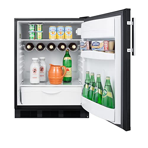 Summit Appliance Ff63Bk Freestanding Residential Counter Height 24" Wide All-Refrigerator In Black Exterior With Auto Defrost, Deluxe Interior, Pro Style Handle And Adjustable Thermostat #TOP5