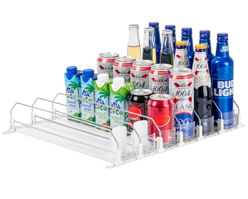 Baraiser Drink Organizer for Fridge, Self-Pushing Soda Can Organizer for Refrigerator, Width Adjustable Pusher Glide, Automatic Drink Dispenser (6 Rows, White)