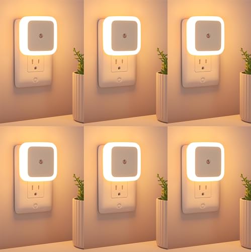 Image of VR PRIME 6pc Night Lamp Sensor Light for Bedroom Bed Side Home | Smart Automatic ON /Off Dim LED Lights | Energy Saving 0.5W Lamp | Long Life for Hallway, Stairs, Kitchen, Bathroom (Warm) (Pack of 6)