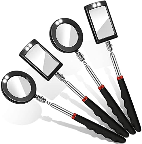 Tatuo 4 Pcs Telescoping Inspection Mirror LED Round Square