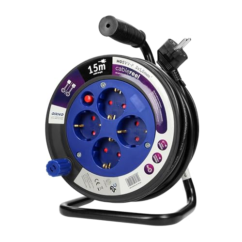 Miratic Kabeltrommel 15m Mini Outdoor Klein - 4 2P+Z-Steckdosen (Schuko) PVC-Kabel H05VV-F 3x1 5mm