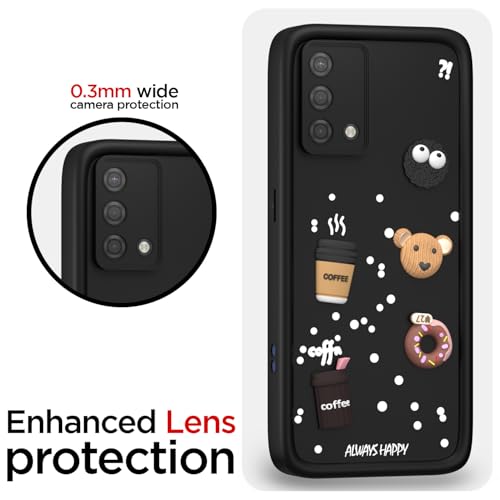Image of Pikkme Back Cover for Oppo A74 5G | Cute Fun Cartoon 3D Bear Silicone Full Body Protection Bumper Case (Black)