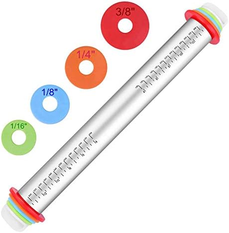 Fit for 17-Inch Adjustable Stainless Steel Rolling Pin with Dough Mat - Includes 4 Removable Thickness Rings for Baking Results(Chocolate)