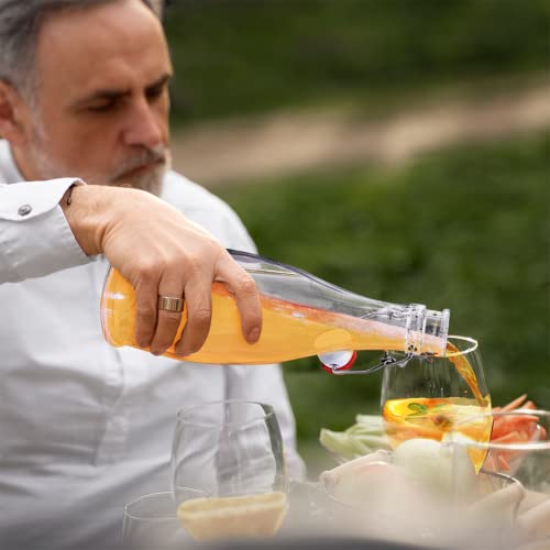 Nevlers Set Of 6 | 17 Oz Glass Bottle Set With Airtight Swing Top Stoppers | Home Brewing Bottles For Kombucha, Beer, Water Kefir, Limoncello | Includes Bottle Brush, Funnel And Gold Glass Marker #TOP6