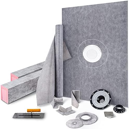 VEVOR Shower Curb Kit, 38"x60" Watertight Shower Curb Overlay with 4" ABS Central Bonding Flange, 4" Stainless Steel Grate, 2 Cuttable Shower Curb and Trowel, Shower Pan Slope Sticks Fit for Bathroom