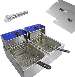 Deep Fat Fryer Commercial Electric Fryer Stainless Steel Chip Fryer Double Fat Tank 20L 2500W x 2 with Lids