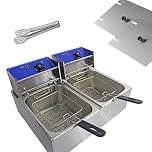 Deep Fat Fryer Commercial Electric Stainless Steel Chip Double Tank 20L 2500W x 2 with Lids