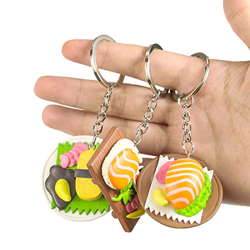 WarsoniodSona Lot de 3 porte-clés sushi saumon - Simulation de nourriture japonaise porte-clés DIY bijoux accessoires sac à dos portefeuille ornement amusant anniversaire créatif Cover
