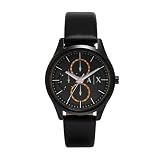 Armani Exchange メンズ マルチファンクション ブラック ステンレススチールウォッチ、AX1886