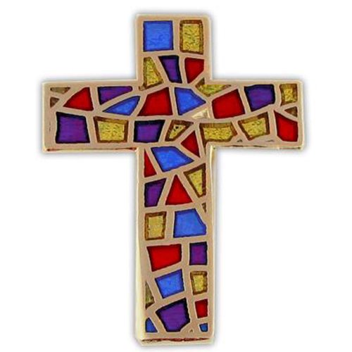 PinMart's Stained Glass Cross Religious Church Enamel Lapel Pin – 1 Piece