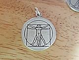 Wholesale Charms Sterling Silver 18mm 4g says Vitruvian Man Leonardo da Vinci Geometry Math Charm