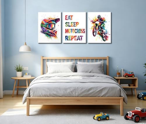 Image of Frimeeme Motocross Canvas Wall Art, Boys Teen Room Decor,12x16 in, Set of 3