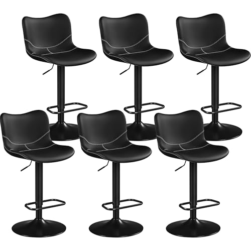 Yaheetech Lot de 6 tabourets de Bar en Similicuir sans accoudoirs Chaises pivotantes avec Dossier Repose-Pieds Hauteur réglable Noir
