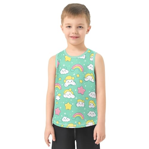 Boys Tank Top Shirts Rainbow Kawaii Stars Cloud Sleeveless T-Shirts Crew Neck for Kids Clothing Children2