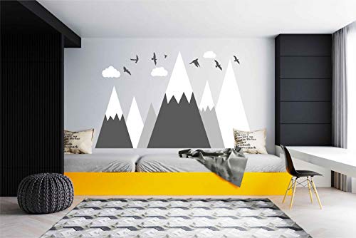 Mountain Wall Decal Baby Room Nursery Adventure Theme Cloud Birds Vinyl Wall Stickers Ba972 (Color 2-Grey, 71X43.Inches) #TOP2