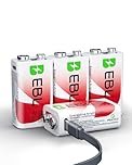 EBL 9V Rechargeable Batteries, 5400mWh Lithium Batteries with 1600+ Cycles, 2-Hour USB-C Fast Charge for Smoke Detectors, Fire Alarms, Electric Guitars, 4 Pack
